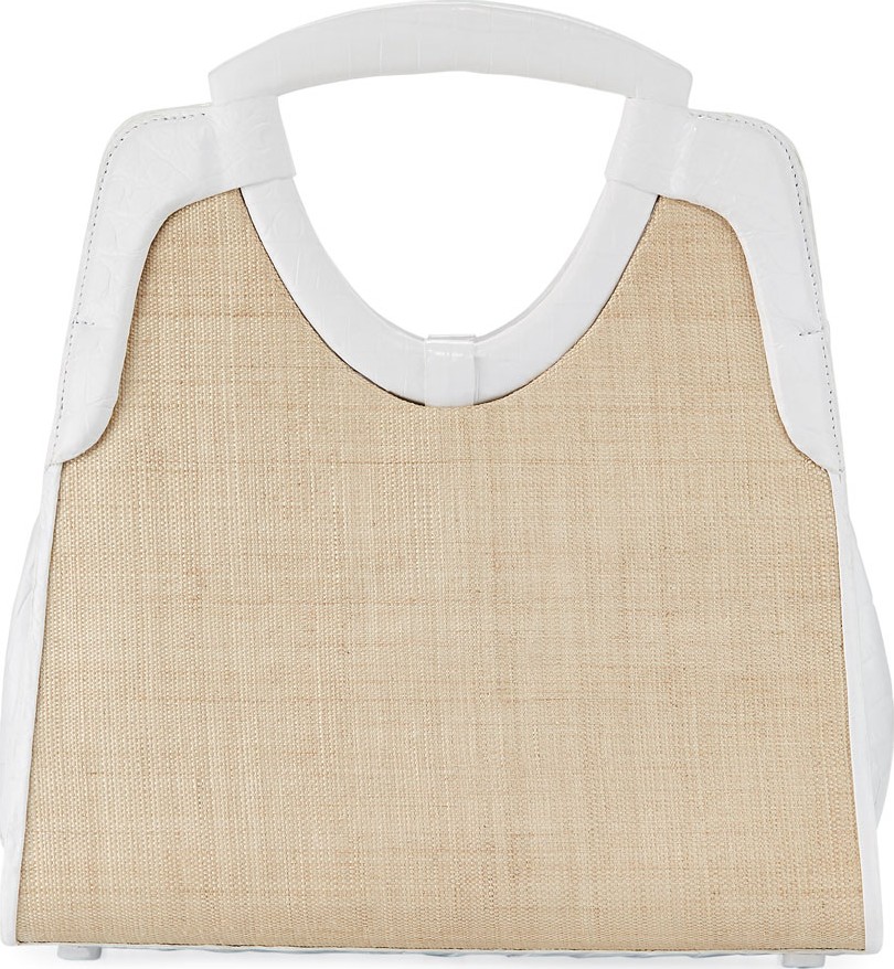 Nancy Gonzalez Small Keyhole Straw/Crocodile Top-Handle Bag