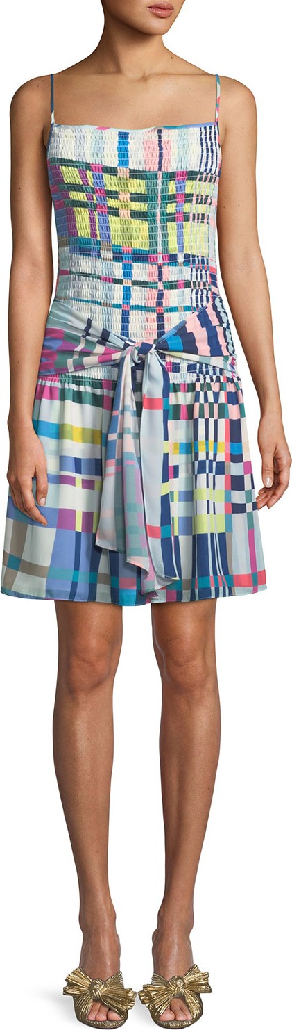 Parker Sutton Check-Print Smocked Mini Dress
