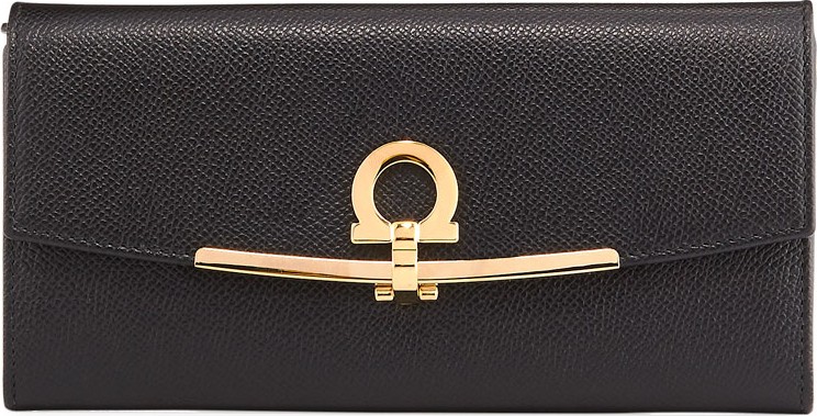 Salvatore Ferragamo Icona Leather Continental Wallet w/ Hanging ID Tag, Black