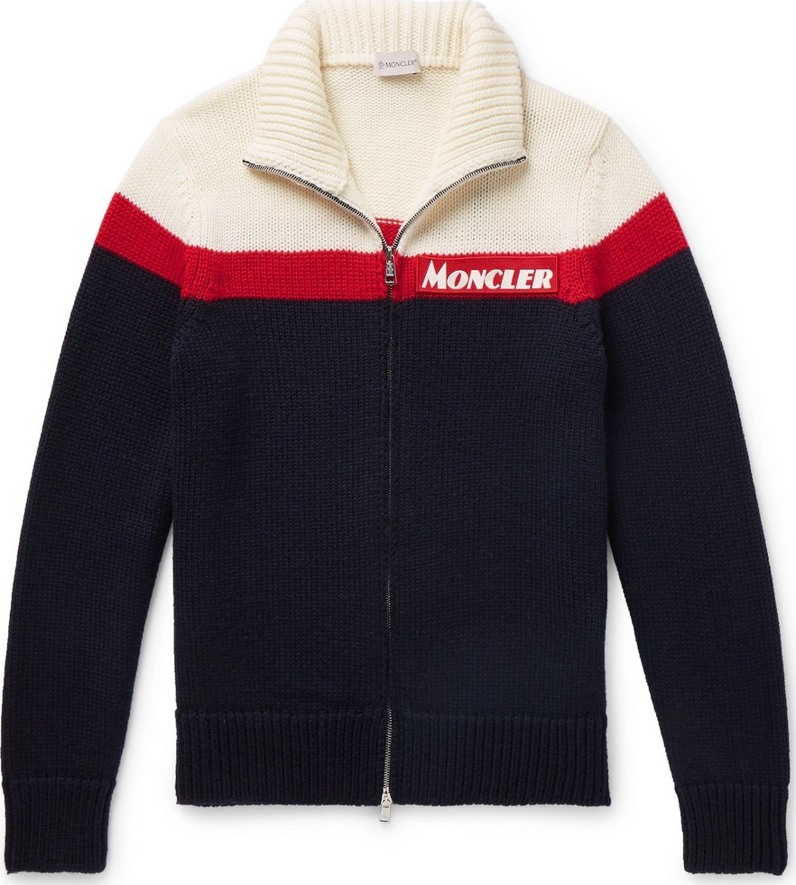 Moncler Slim-Fit Colour-Block Virgin Wool Zip-Up Cardigan