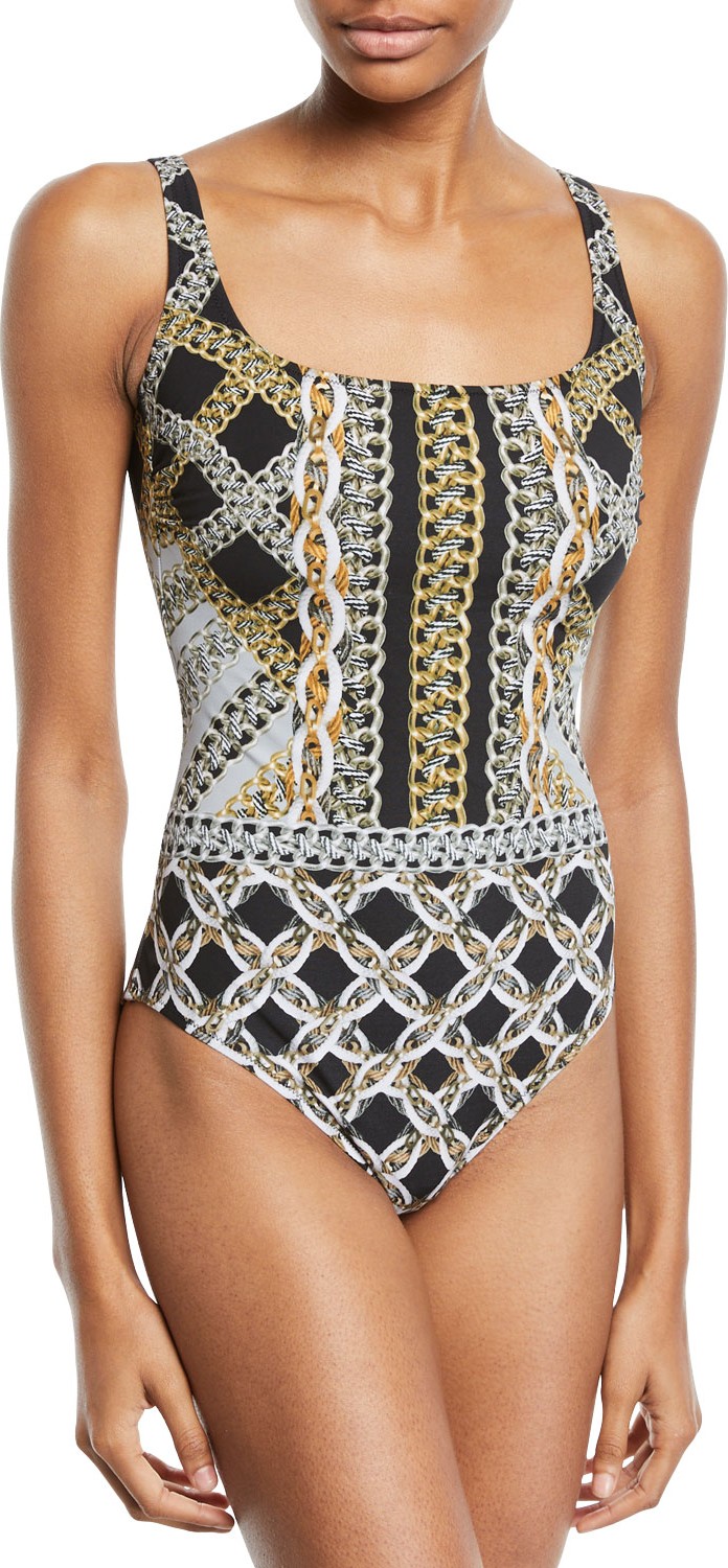Gottex Chains Of Gold Printed Tank One-Piece Swimsuit