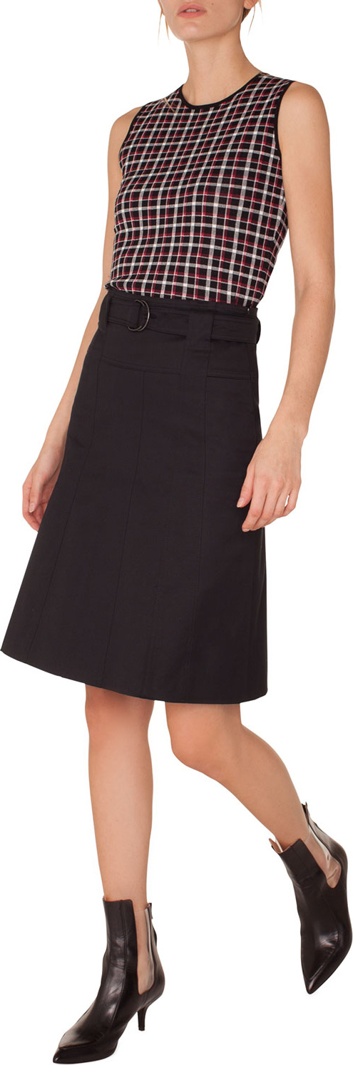 Akris Punto Sleeveless Round-Neck Glen Check Back-Zip Knit Top