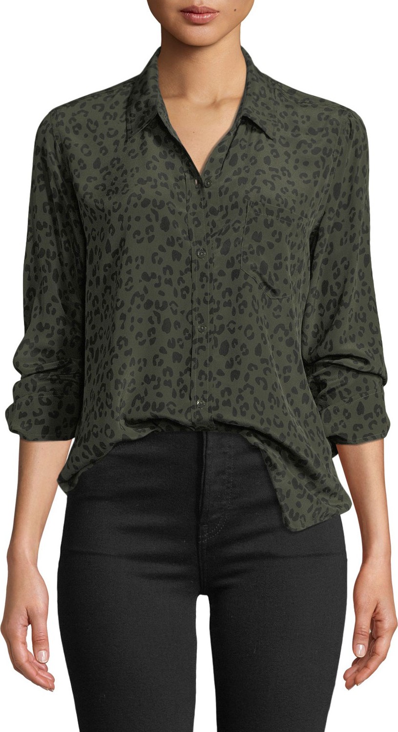 RAILS Kate Cheetah-Print Silk Button-Down Top