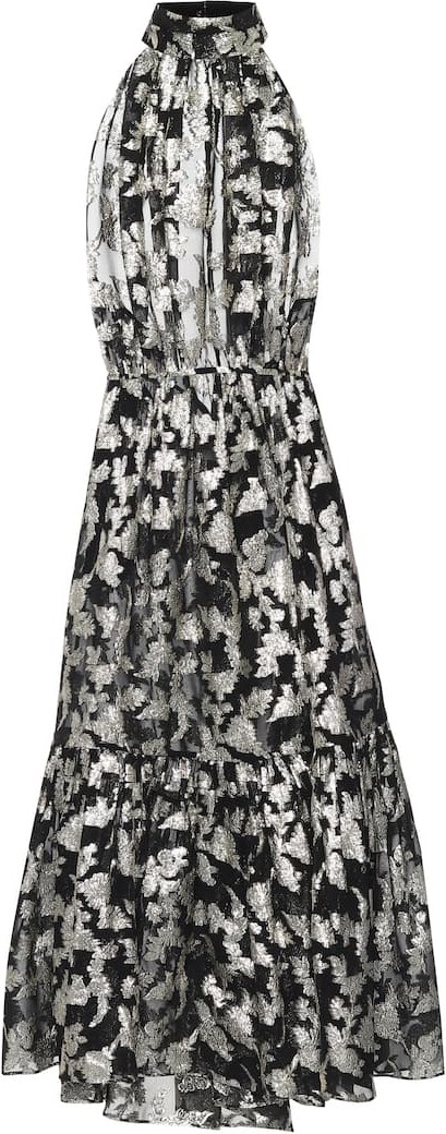 Saint Laurent Metallic silk-jacquard midi dress