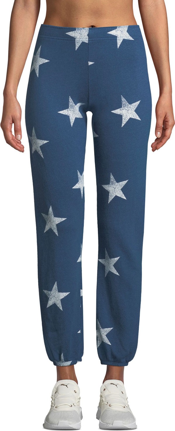 MONROW Star-Print Elastic-Waist Sweatpants