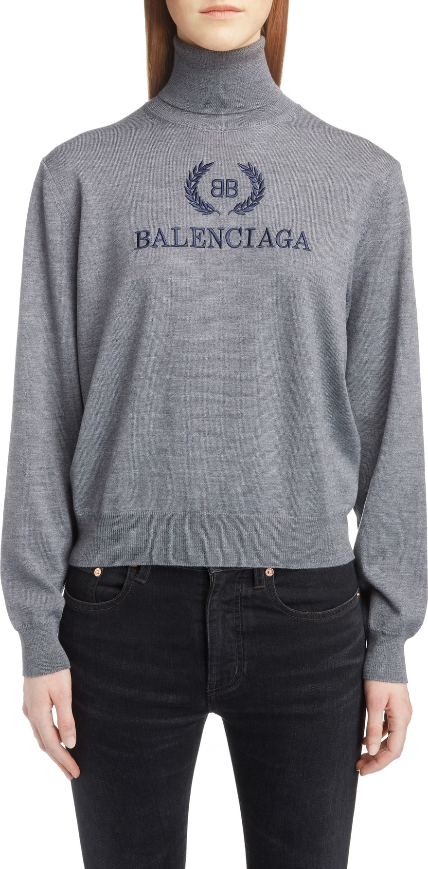 Balenciaga Embroidered Wreath Logo Wool & Cashmere Blend Sweater