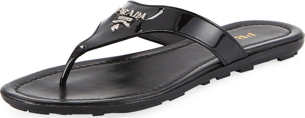 Prada Patent Logo Thong Sandal