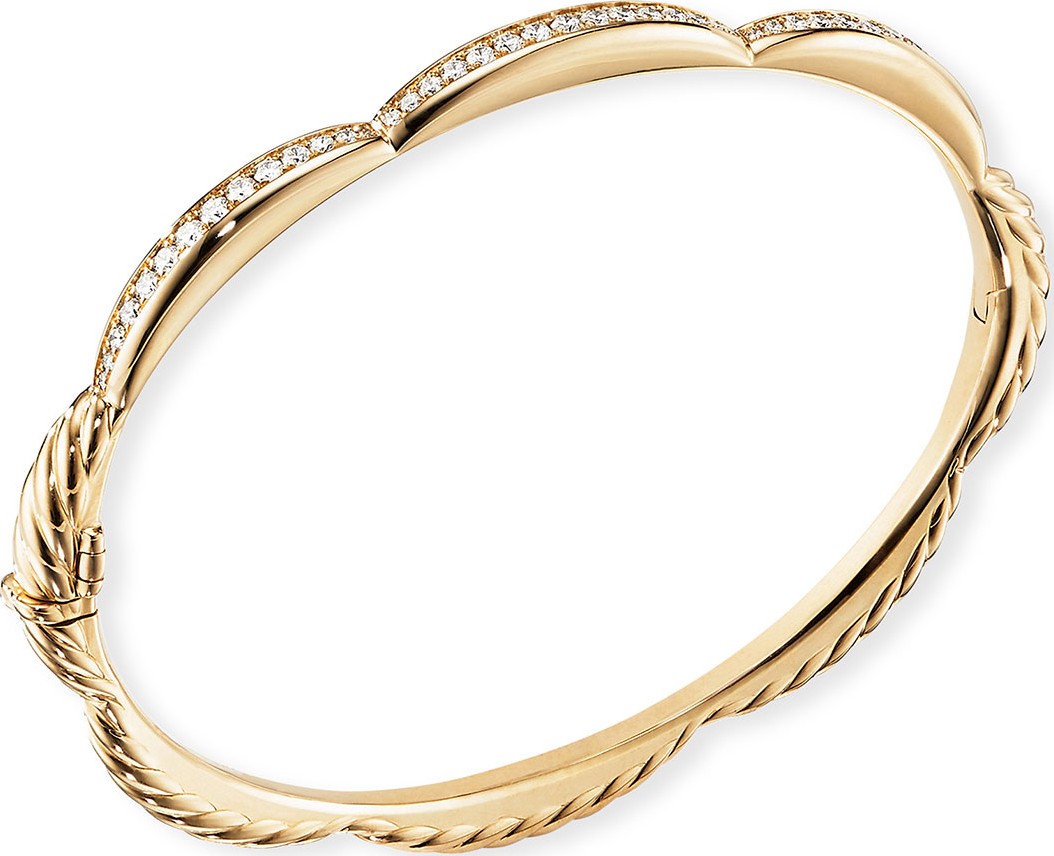 David Yurman Tides 18k Gold Triple Diamond Station Bangle, Size L