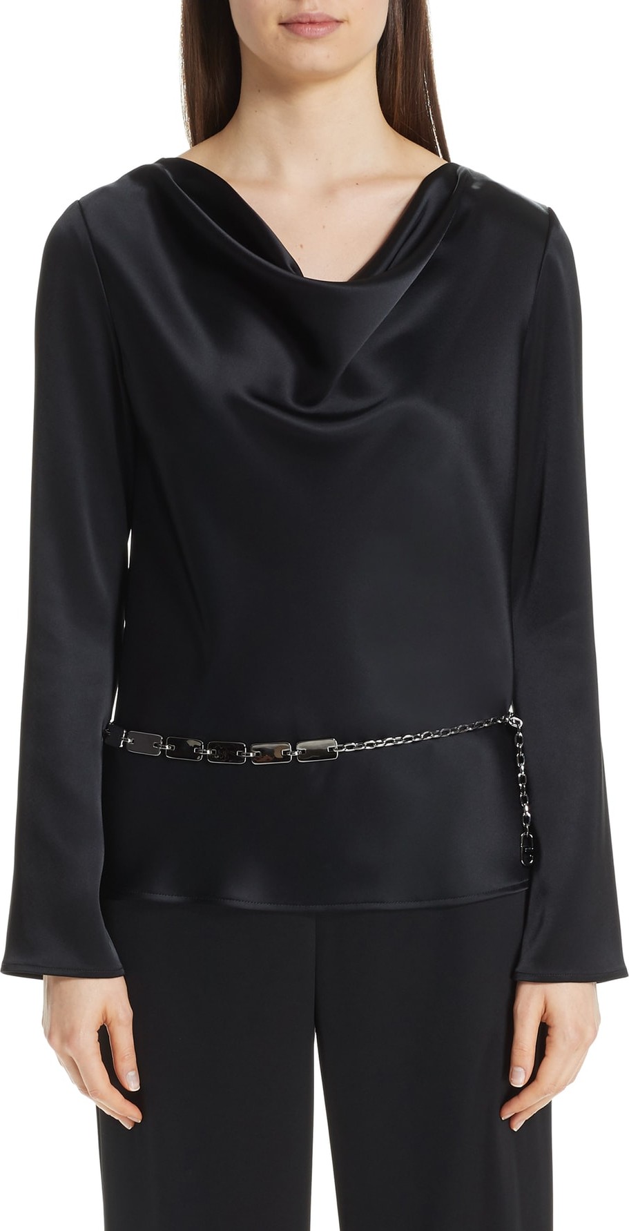 St. John Satin Cowl Neck Blouse