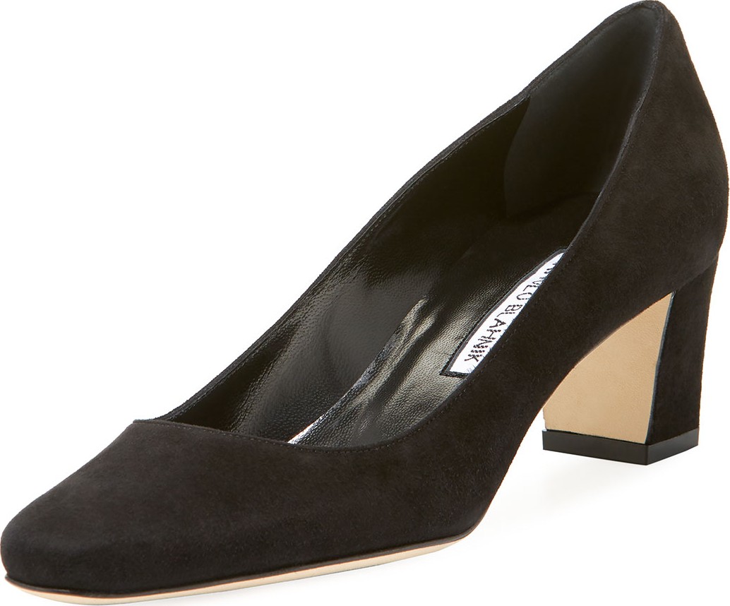 Manolo Blahnik Okkatopla Suede Block-Heel Pump