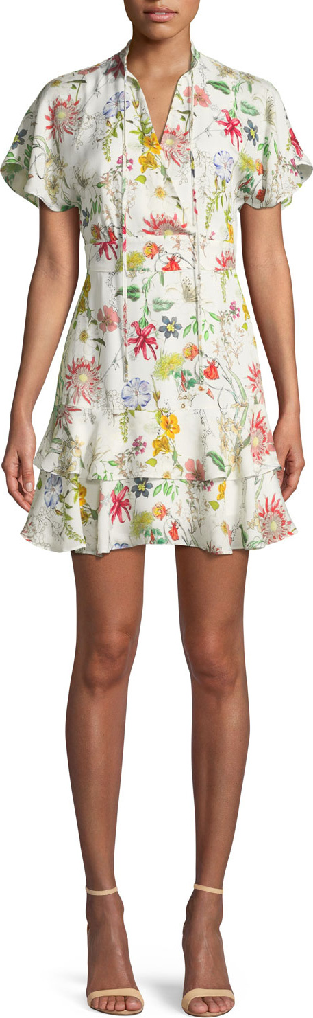 Parker Natalie Floral-Print Silk Short Dress