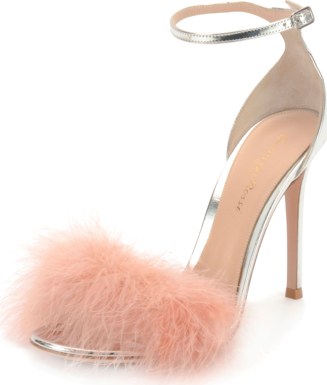 Gianvito Rossi Marabou Metallic Feather Sandals