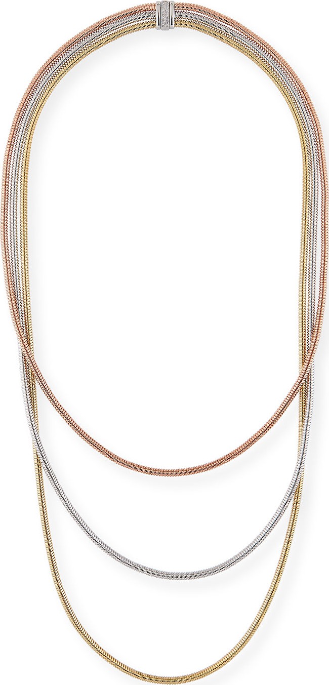 Alberto Milani Tubogas 18k Gold Tricolor Layered Necklace w/ Diamonds