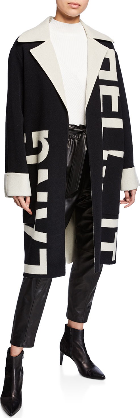Helmut Lang Logo Jacquard Oversized Wool Coat