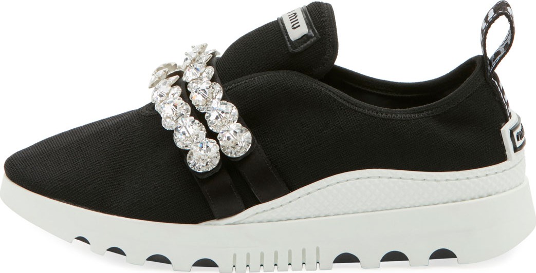 Miu Miu Stretch-Fabric Embellished Trainers