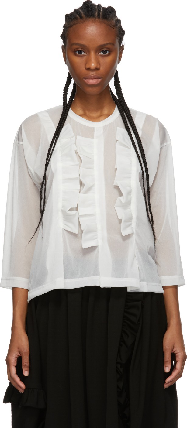 Comme Des Garçons Comme Des Garçons Off-White Thin Three-Ruffle Crewneck Sweater