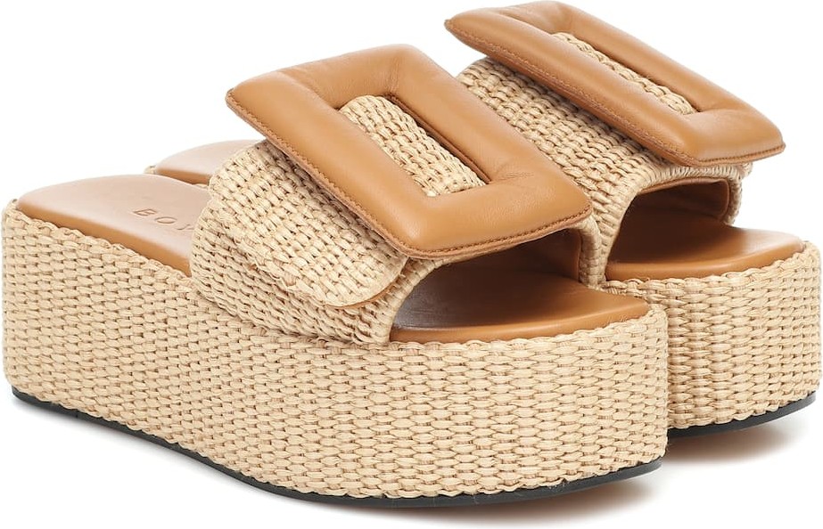 BOYY Puffy raffia platform slides