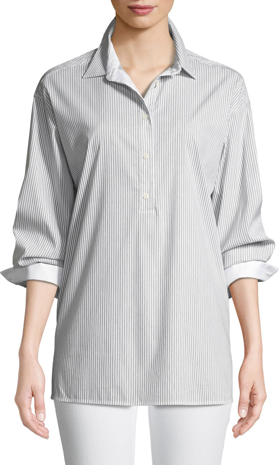 Lafayette 148 New York Kia Solo Melange Stripe Blouse