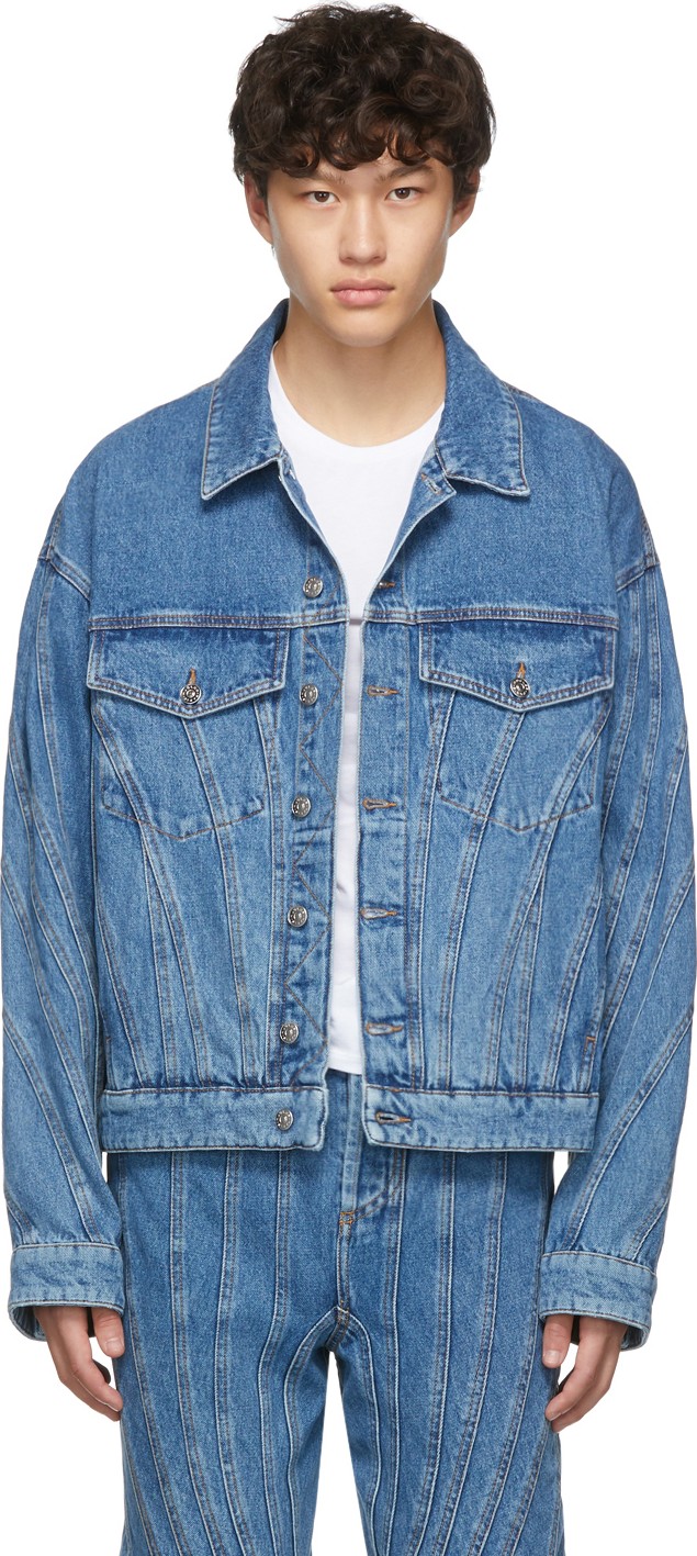 Mugler Blue Oversized Denim Spiral Jacket