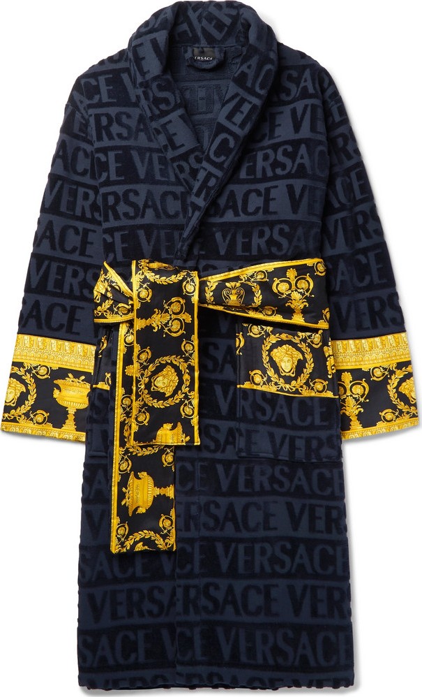 Versace Satin-Trimmed Logo-Jacquard Cotton-Terry Robe