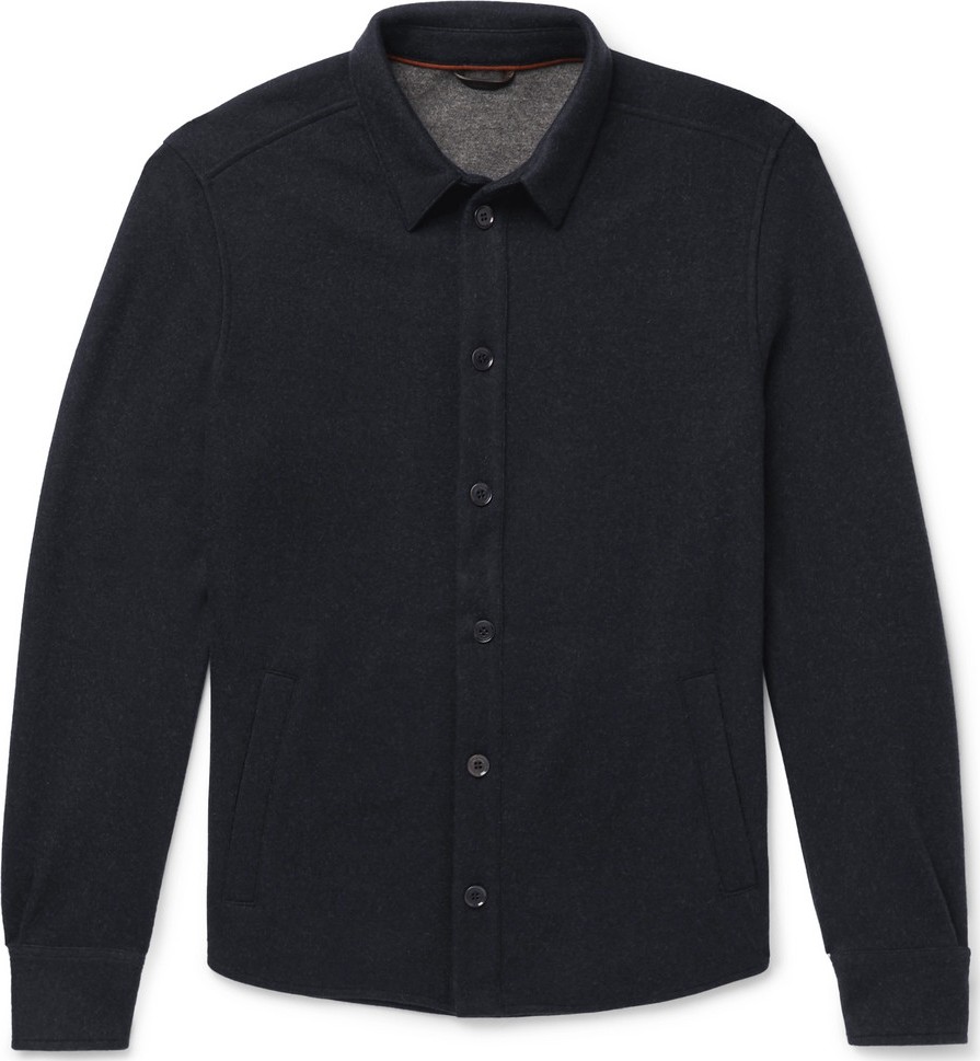 Loro Piana Suede-Trimmed Mélange Cashmere-Blend Overshirt