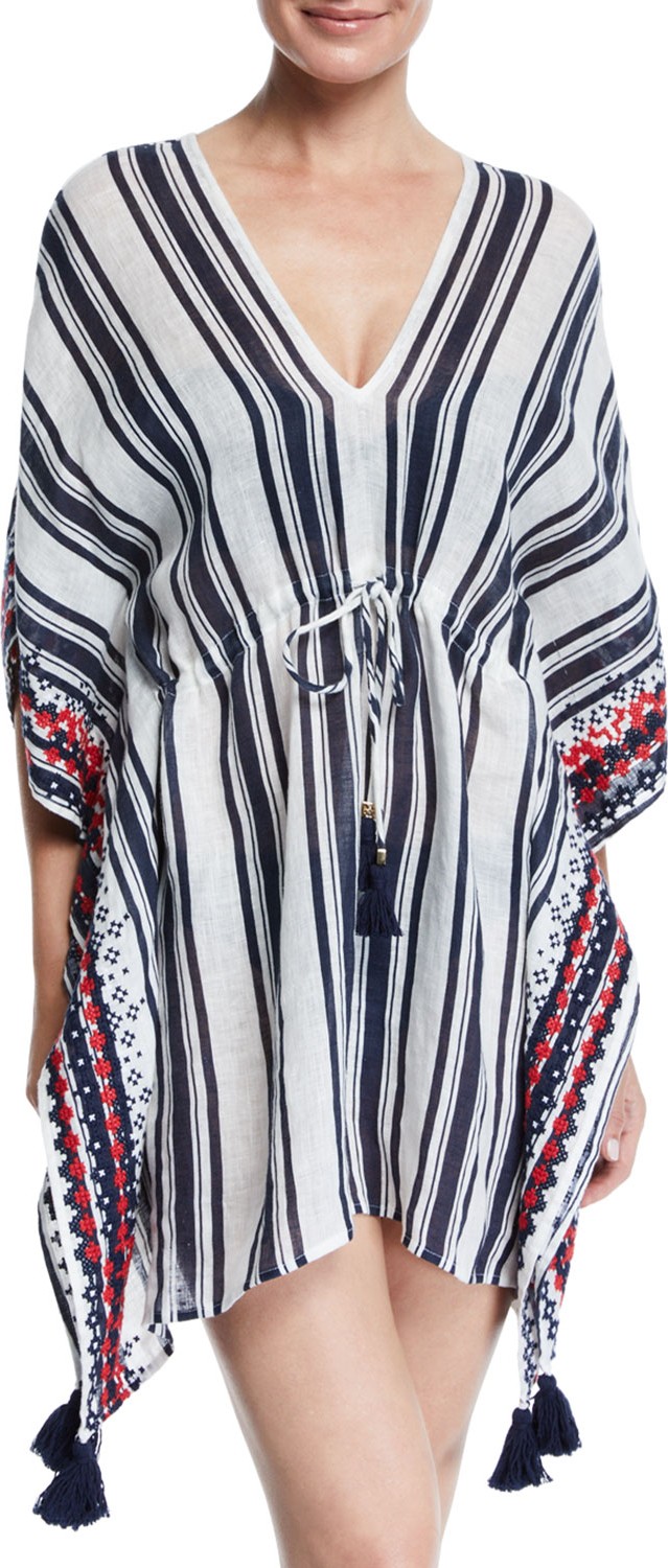 Tory Burch Raven Striped Linen Beach Caftan