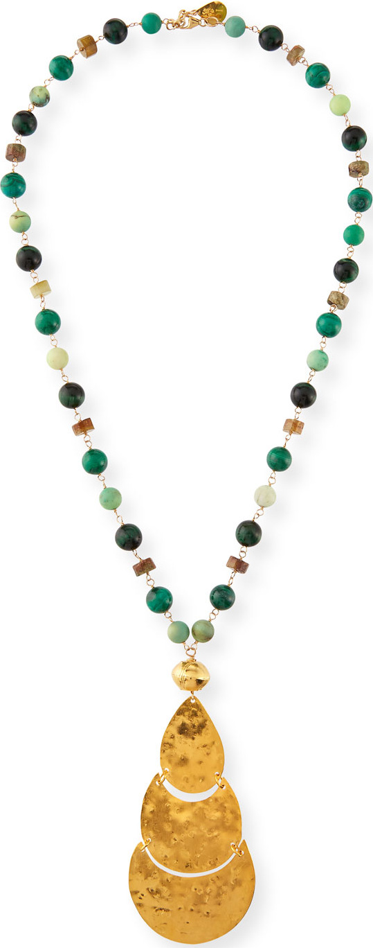 Devon Leigh Long Pendant & Stone Beaded Necklace