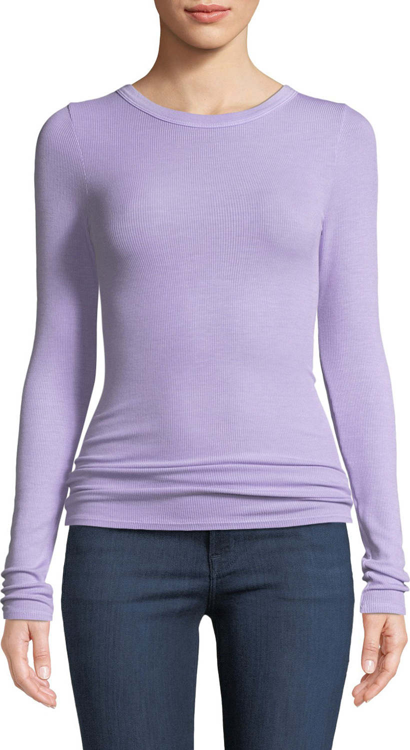 ENZA COSTA Ribbed Fitted Long-Sleeve Crewneck Sweater