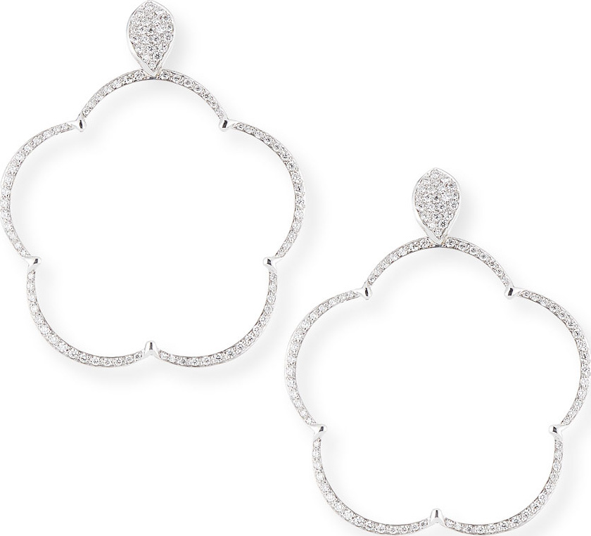 Pasquale Bruni Ton Jolie Diamond Floral Hoop Drop Earrings in 18k White Gold