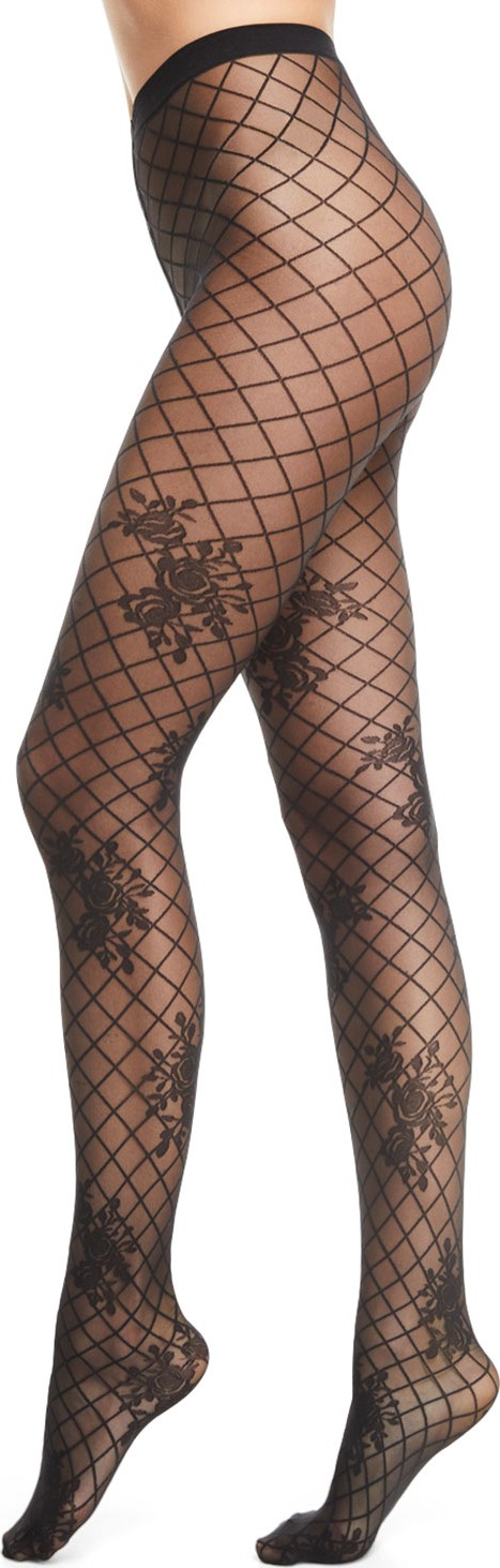 Wolford Helena Net-Pattern Tights with Floral Motif