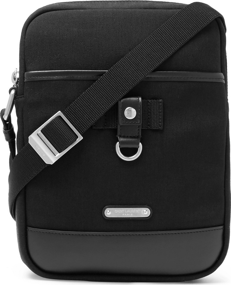 Saint Laurent Rivington Race Leather-Trimmed Canvas Messenger Bag