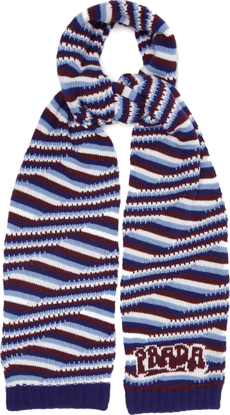 Prada Intarsia-logo striped cashmere scarf
