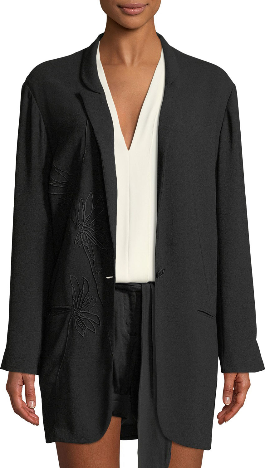 HALSTON HERITAGE Floral-Embroidered Crepe Georgette Jacket