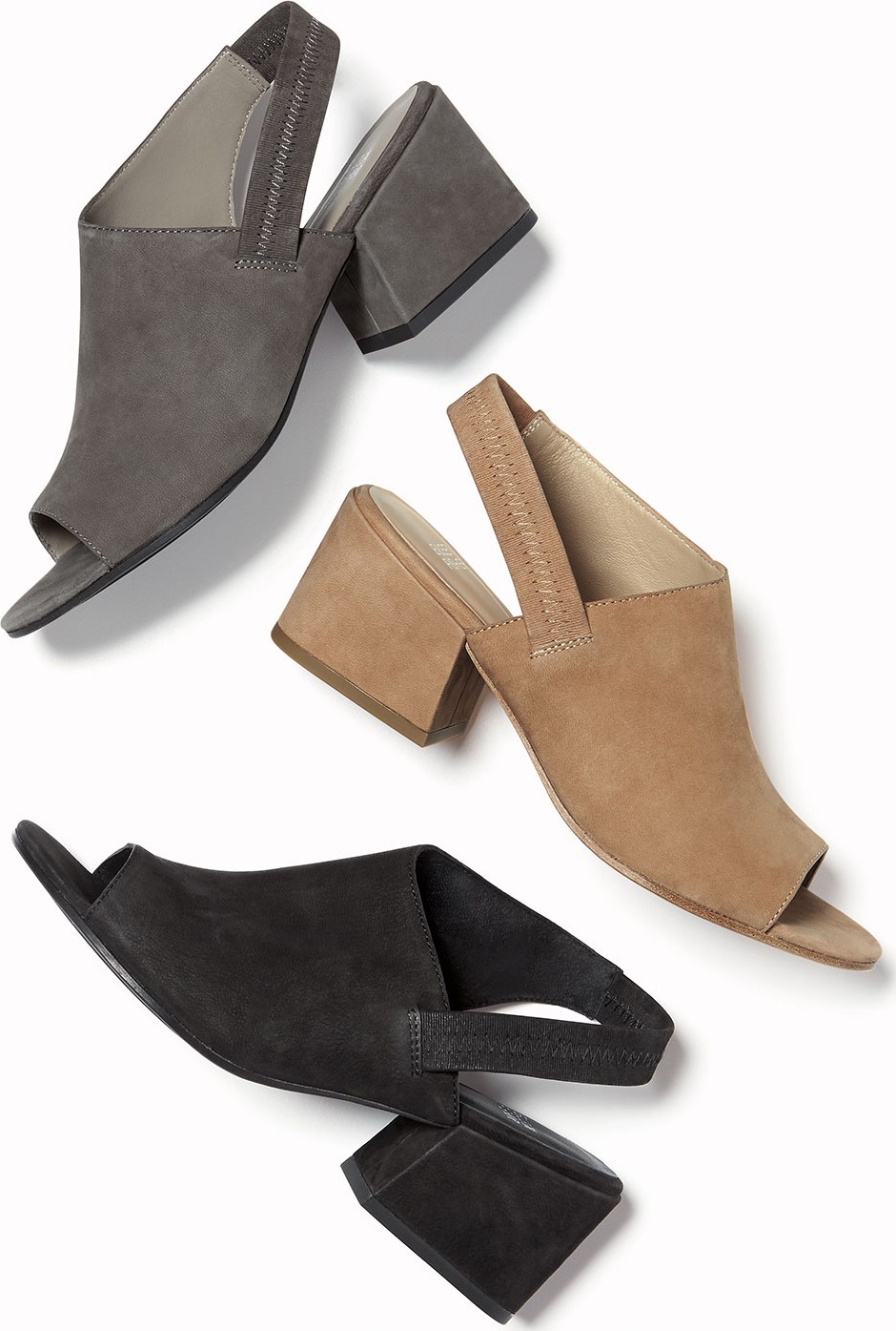 Eileen Fisher Leigh Nubuck Slingback Block-Heel Sandals