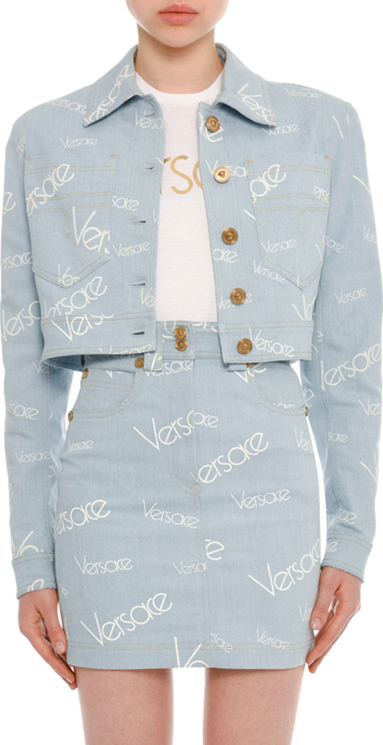 Versace Button-Front Cropped Denim Jacket