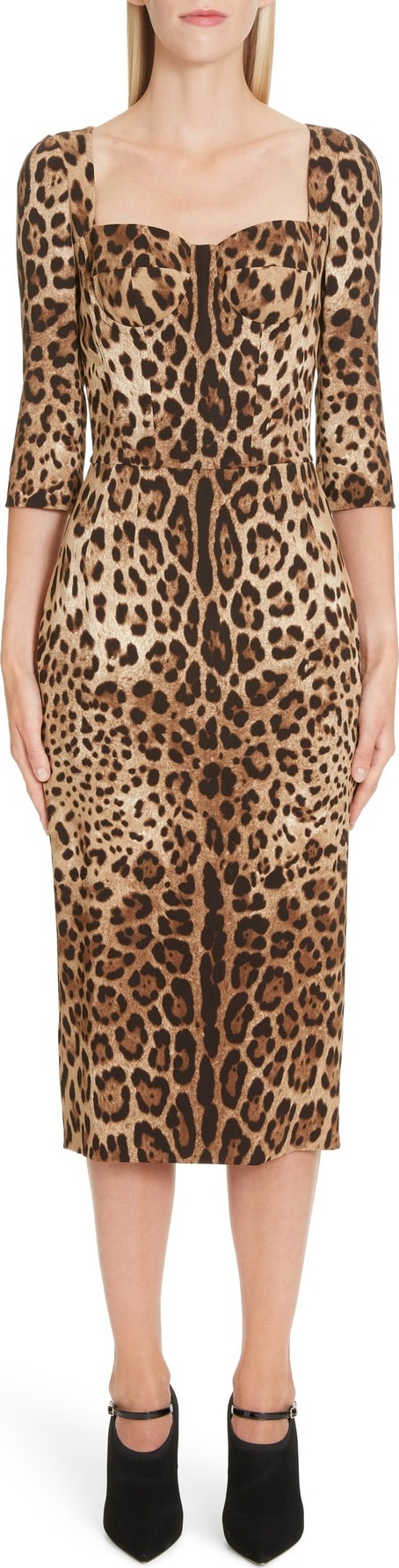 Dolce & Gabbana Leopard Print Bustier Bodice Sheath Dress