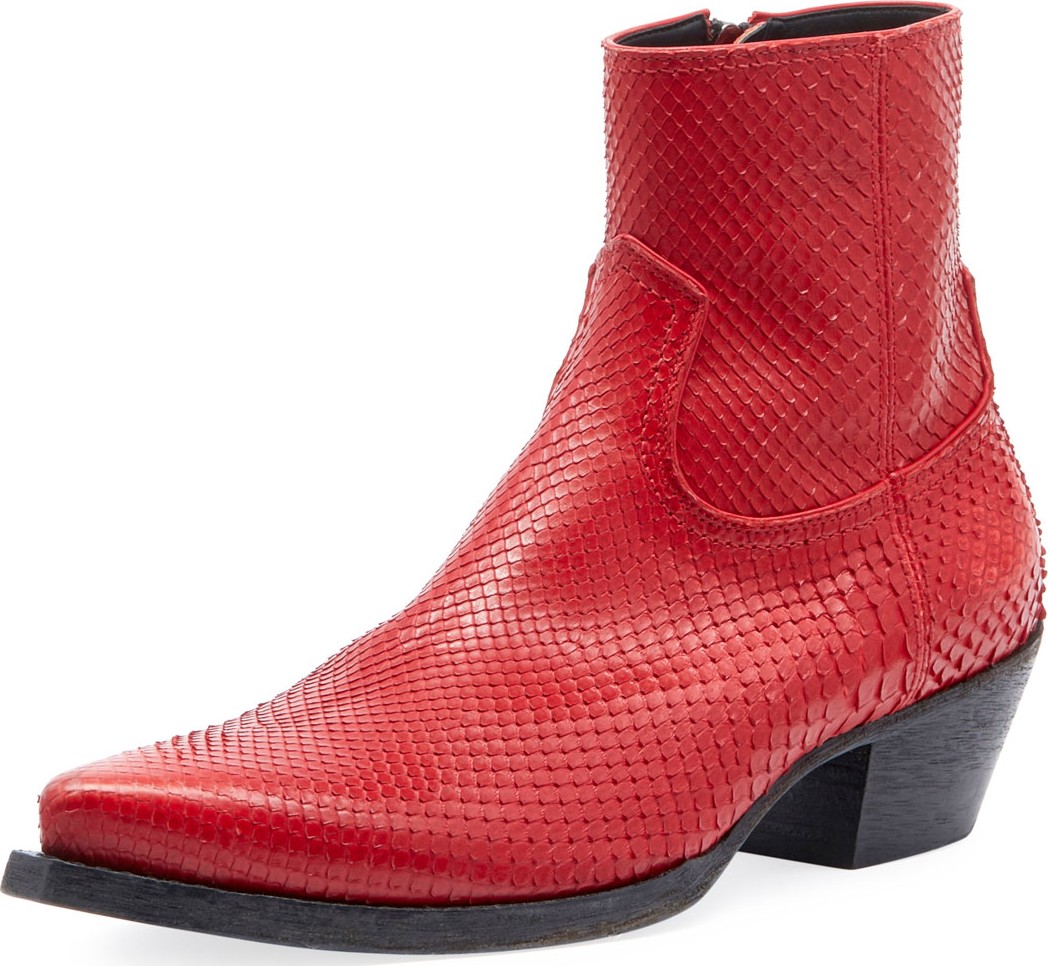 Saint Laurent Men's Lukas 40 Python Snakeskin Zip-Up Ankle Boot