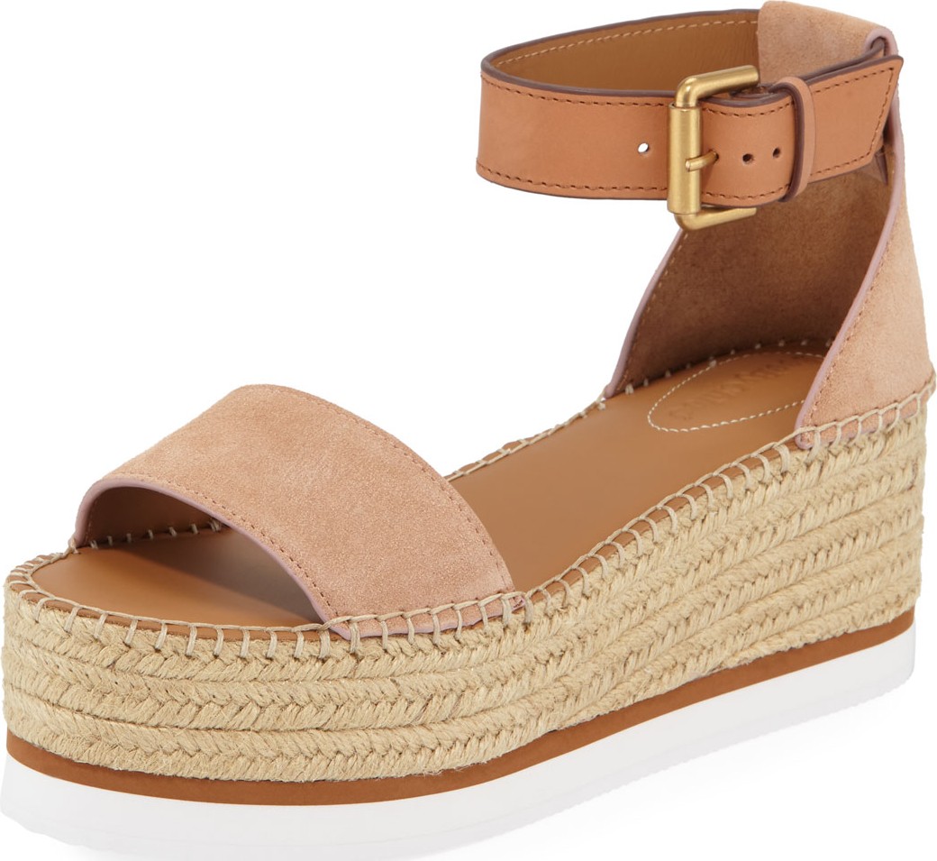 See By Chloé Suede Ankle-Strap Flatform Espadrilles