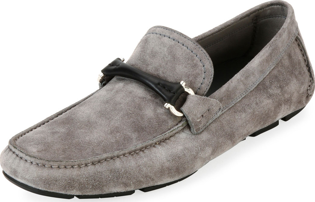 Salvatore Ferragamo Men's Suede Gancini Driver with Leather Bit