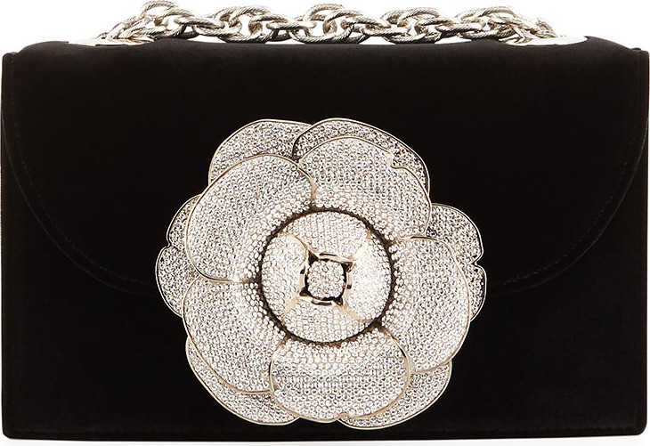 Oscar De La Renta Tro Flower Velvet Crossbody Bag