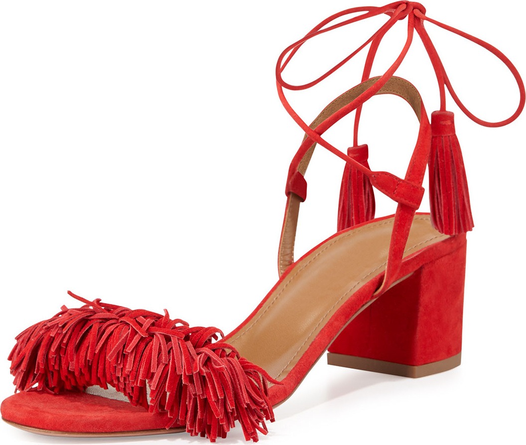 Aquazzura Wild Thing Fringe City Sandals, Lipstick
