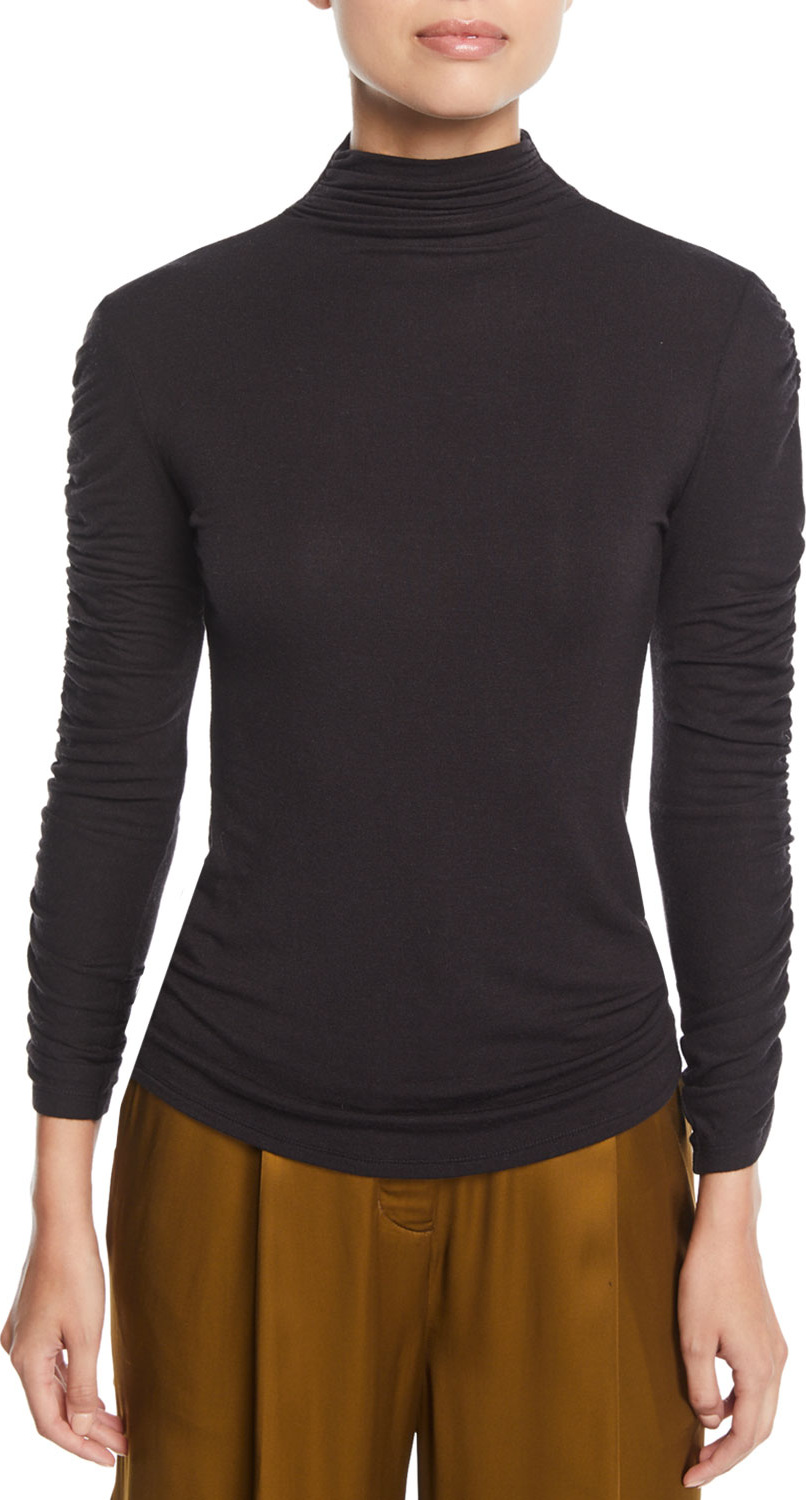Josie by Natori Mock-Neck Long-Sleeve Ruched Knit Top