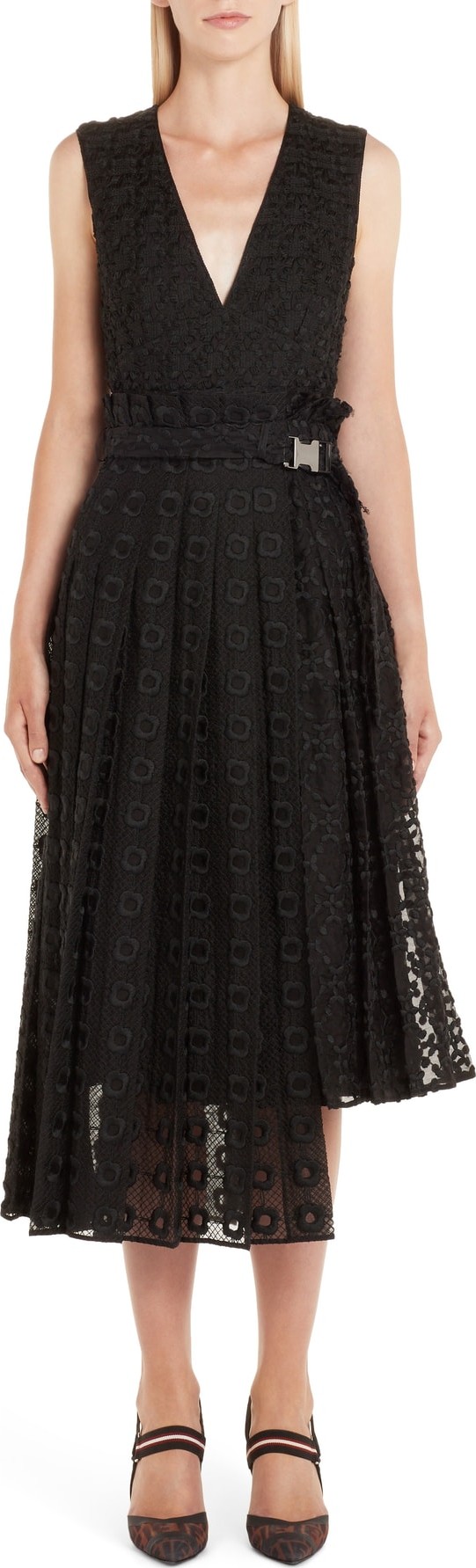 Fendi Asymmetrical Embroidered Organza Lace Dress