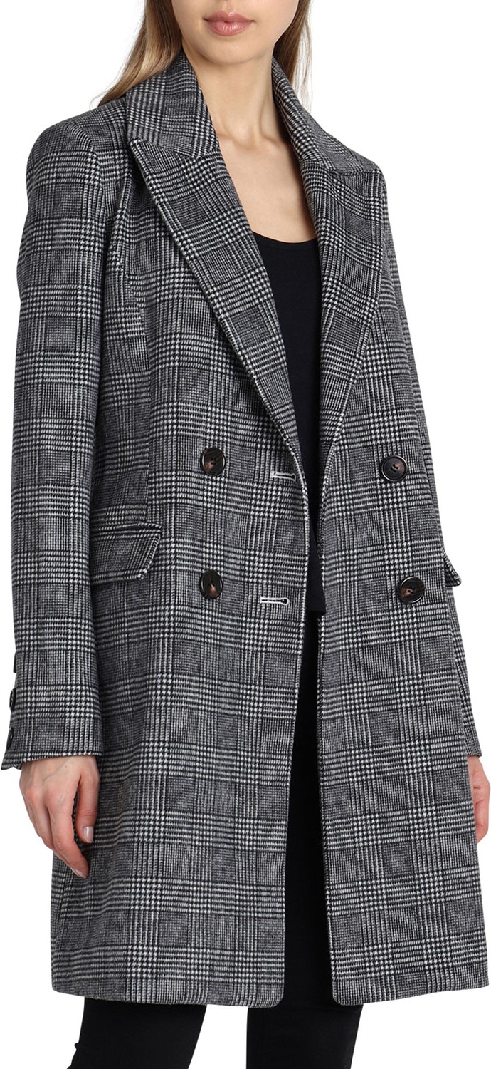 Avec Les Filles Glen Plaid Double-Breasted Wool Coat