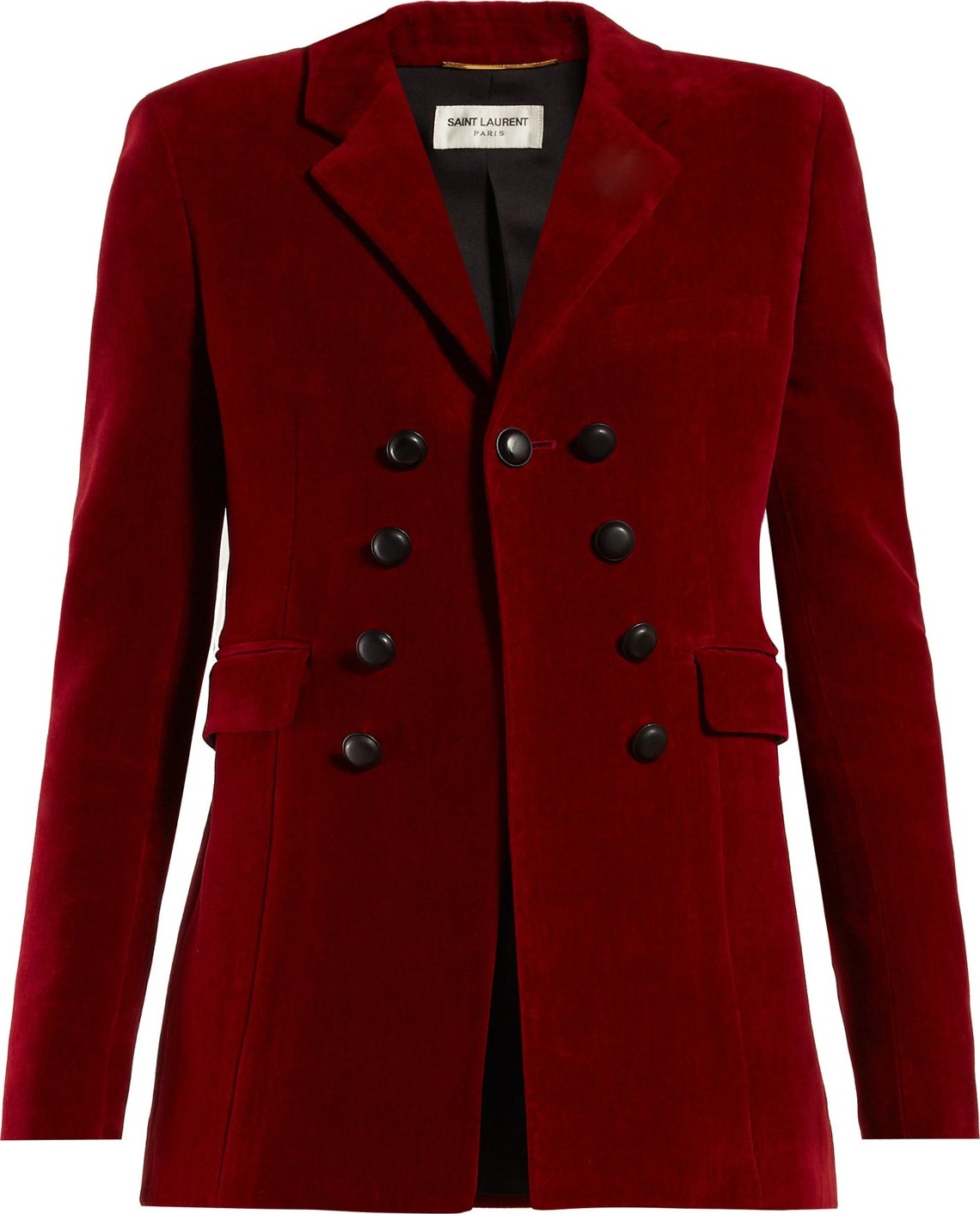 Saint Laurent Brooch-embellished double-breasted velvet blazer