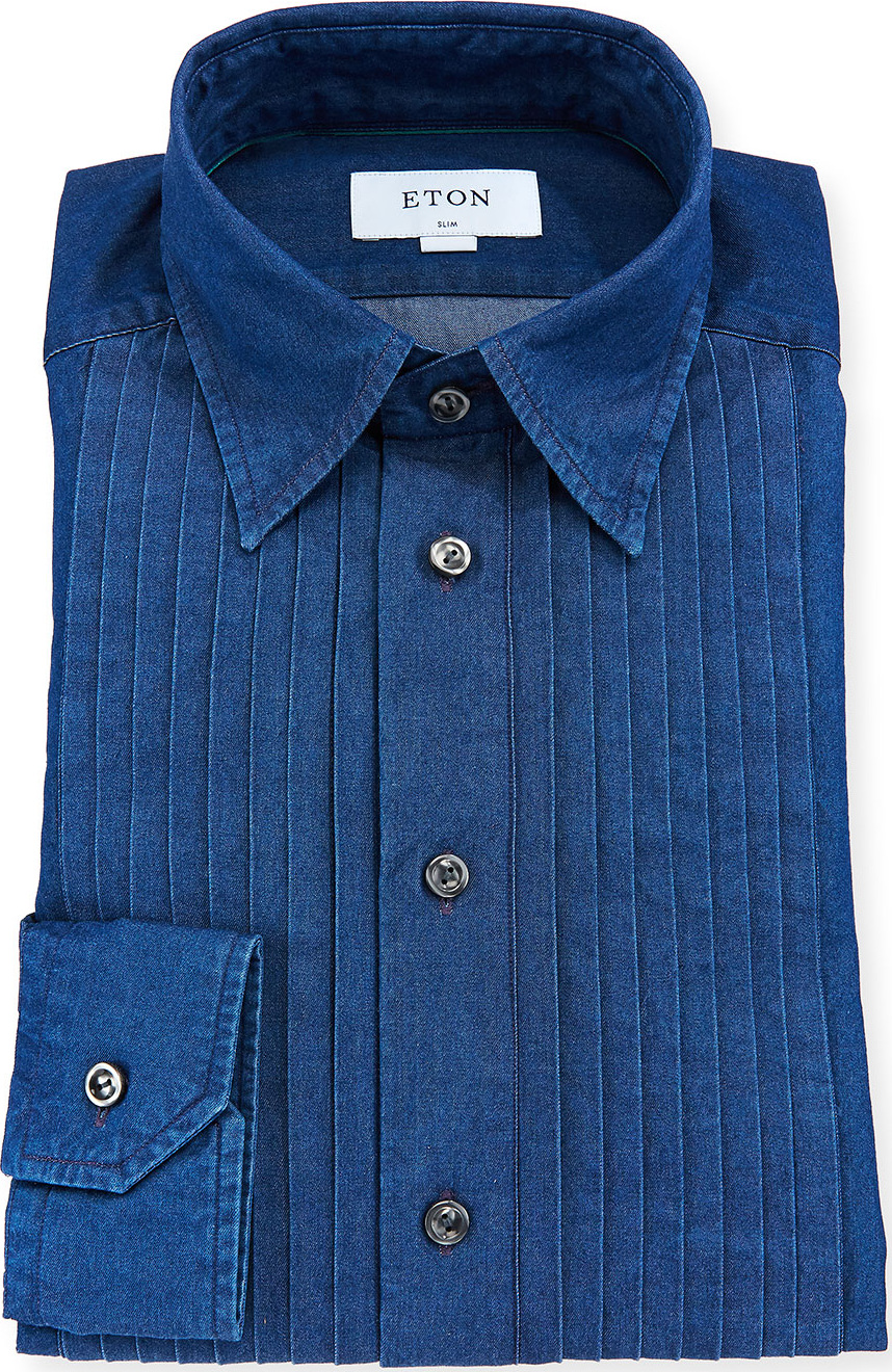 Eton Men's Slim-Fit Denim Bib-Front Tuxedo Shirt