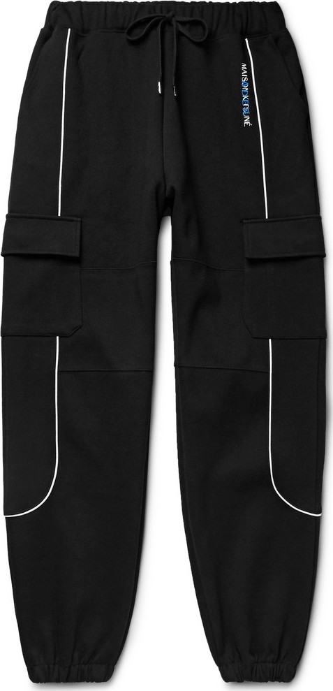 Maison Kitsune + ADER error Logo-Embroidered Piped Cotton-Blend Jersey Sweatpants
