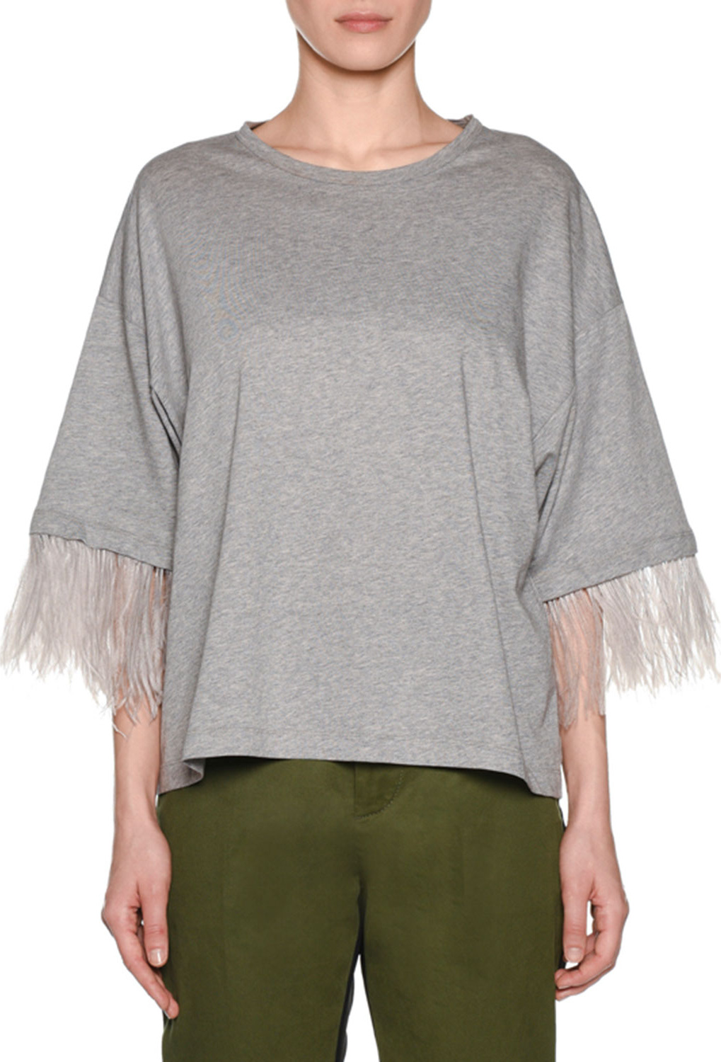 Nº21 Feather-Sleeve Oversized Crewneck Tee