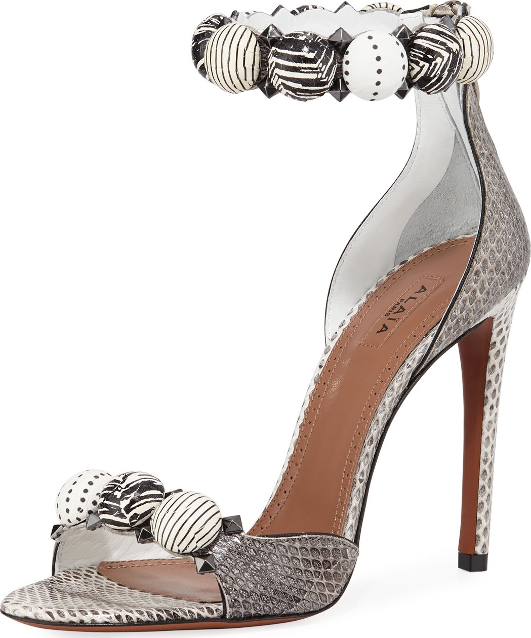 Alaïa Bombe Stud Snakeskin Ankle-Wrap Sandals
