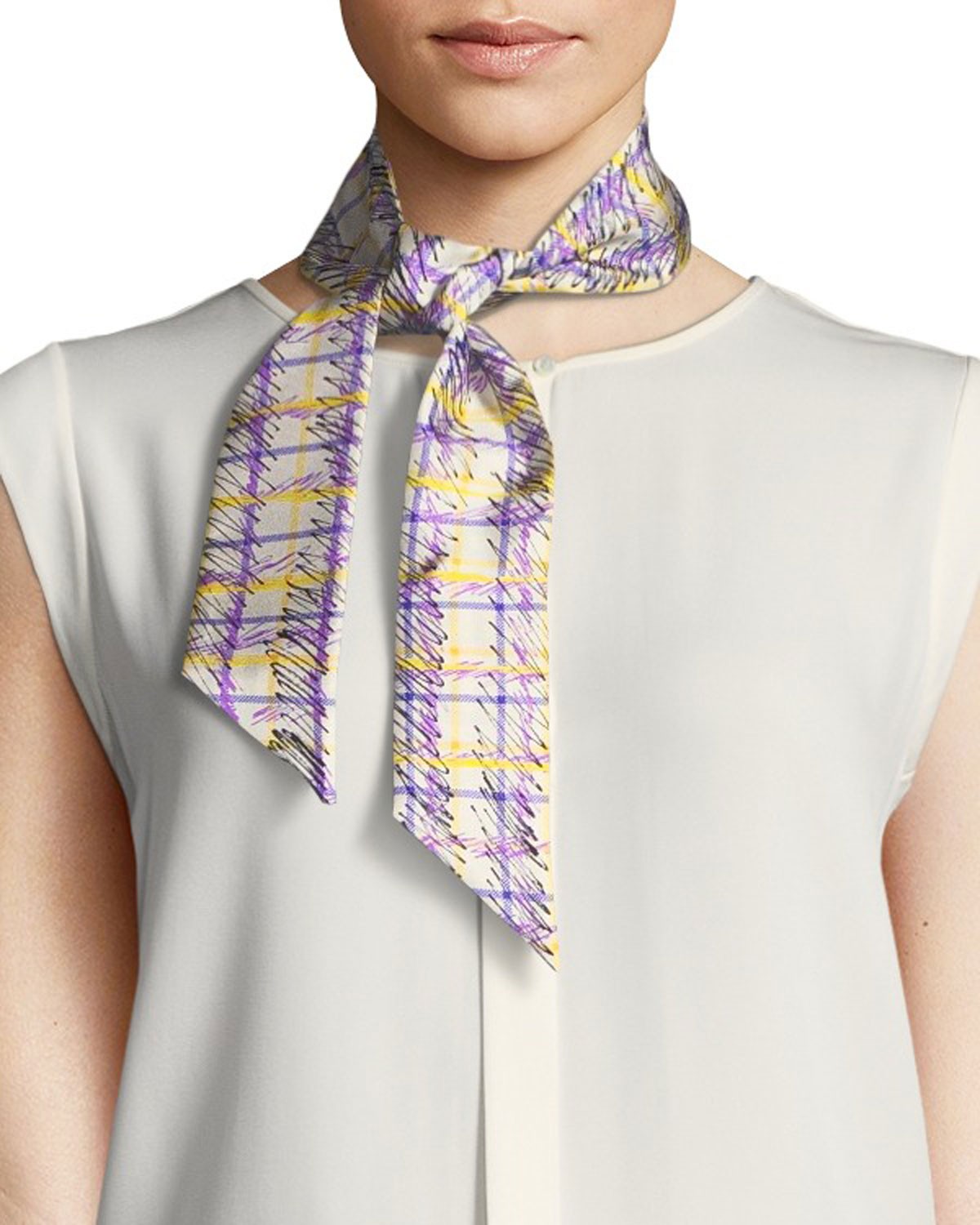 Burberry London England Scribble Check Silk Twill Slim Scarf